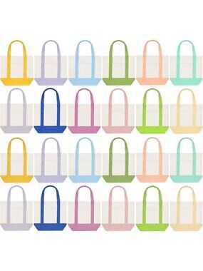 24 Pcs Canvas Tote Bags 14.6” x 19” x 6” - Stylish Pastel Shopping Bags